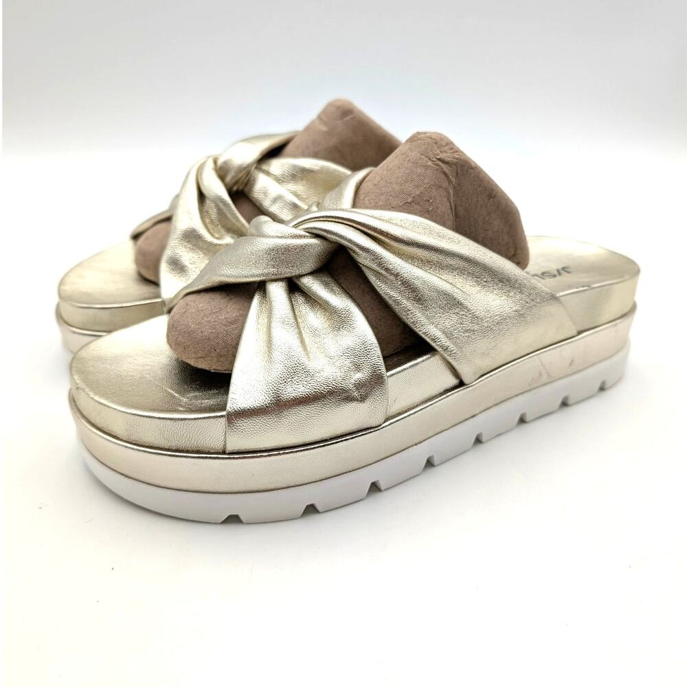 J/Slides Bright Platform Slide Sandals Open Toe Women's Gold Size US8M EU38.5